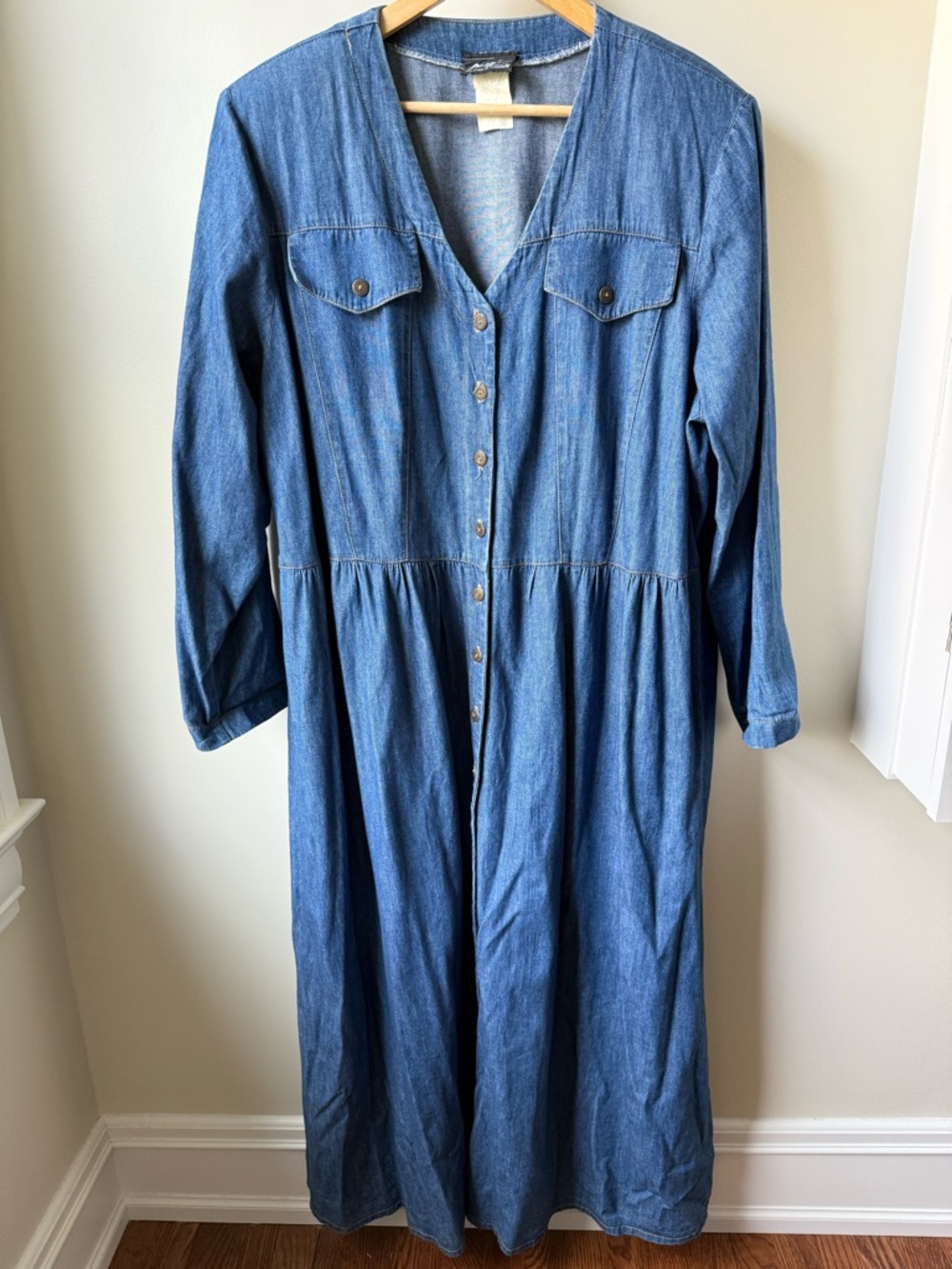 CHEZ CALIFORNIA TANDY Vintage Denim Maxi Dress‎ Modest 80s Cotton Western 20W